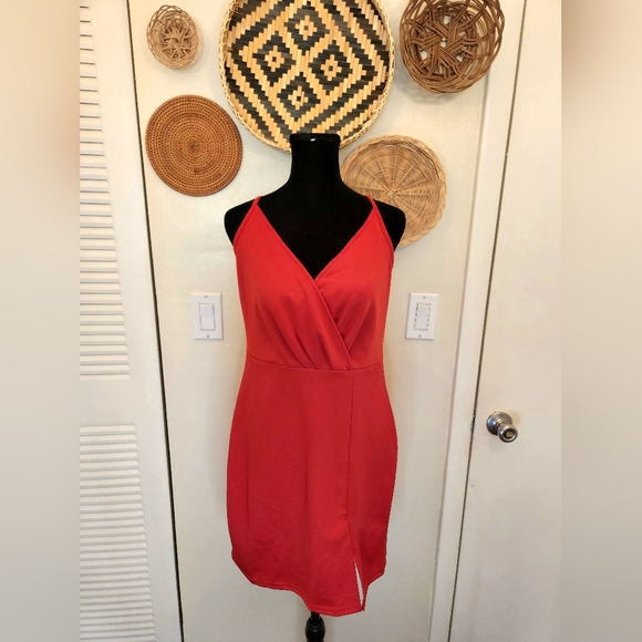 LAST ONE! Red Bodycon V-neck Spaghetti Strap Mini Dress WA - Picture 10 of 11